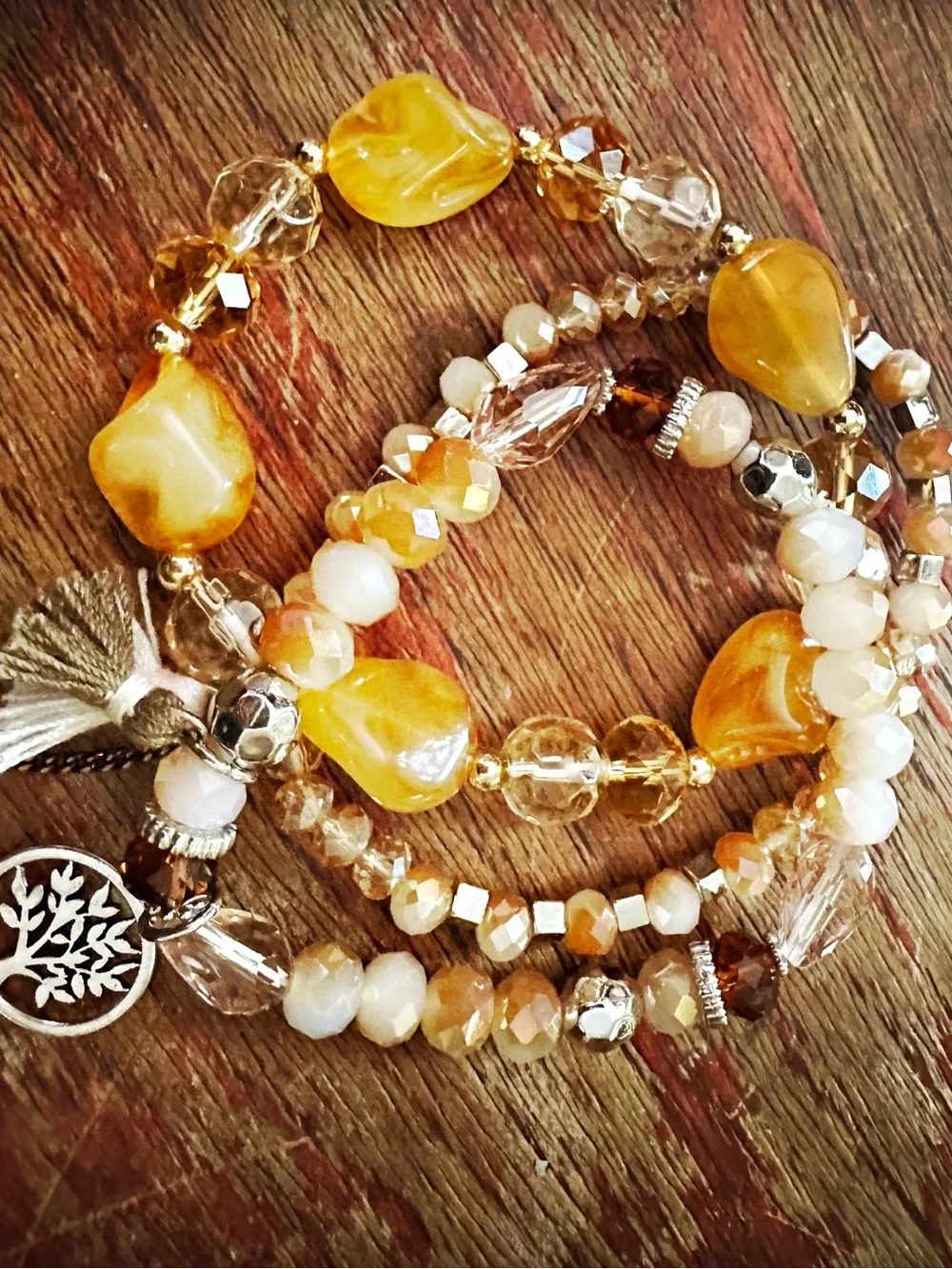 Orange Crystal Tree Charm Bracelet Trio